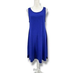 Eileen Fisher Tank Midi Dress PM Blue Organic Cotton Hemp Casual Minimalist